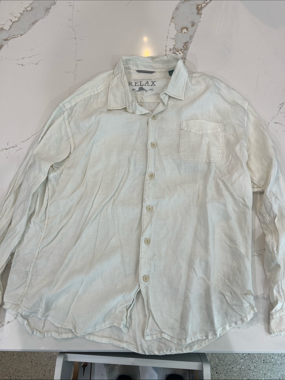 Tommy Bahama Men's Linen Button-Down Shirt in Off-White-XXL